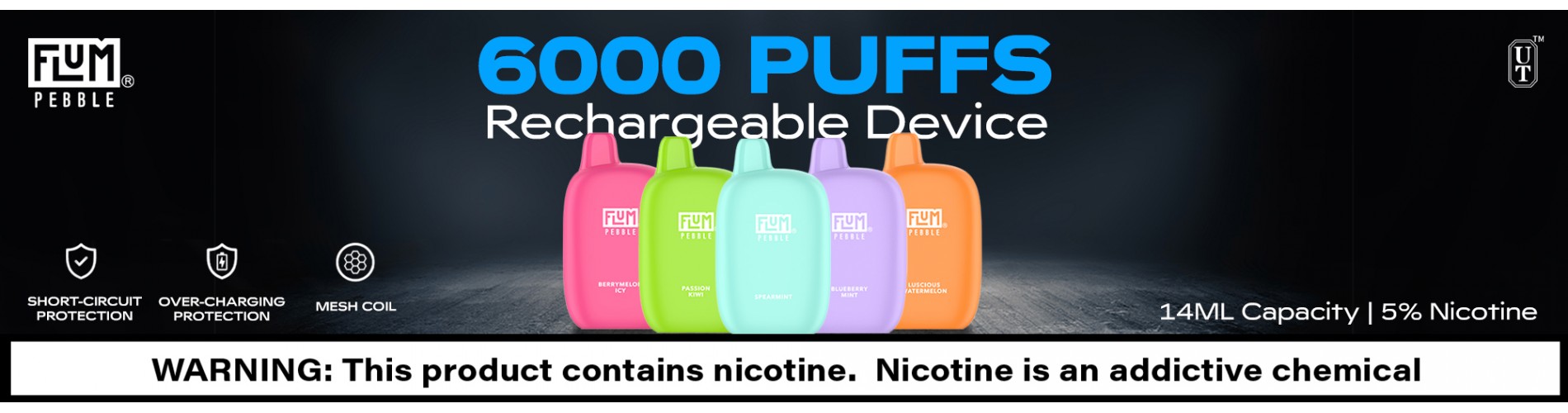 Flum Pebble - 6000 Puff Rechargeable Disposable Vape Device